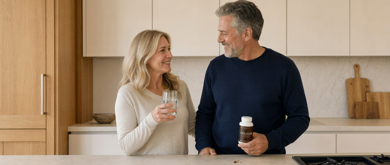 Adult in their fifties at a kitchen table in warm morning daylight